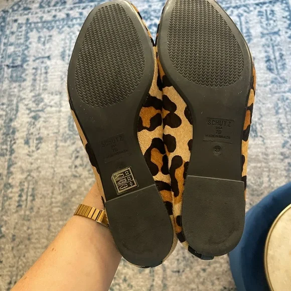 Schutz Arissa Mohair Animal Leopard Print Flats Women - Picture 4 of 5